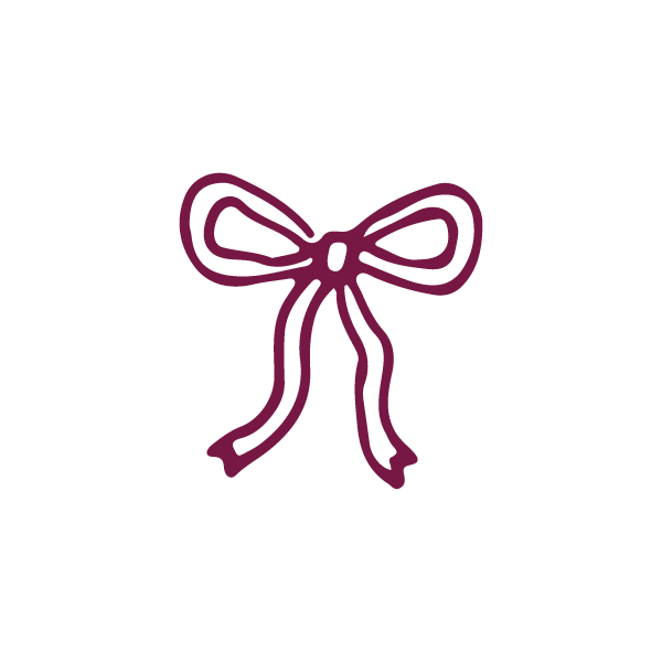 Hand-drawn dark pink ribbon bow illustration on white background, perfect for gift, celebration, or fashion designs.
