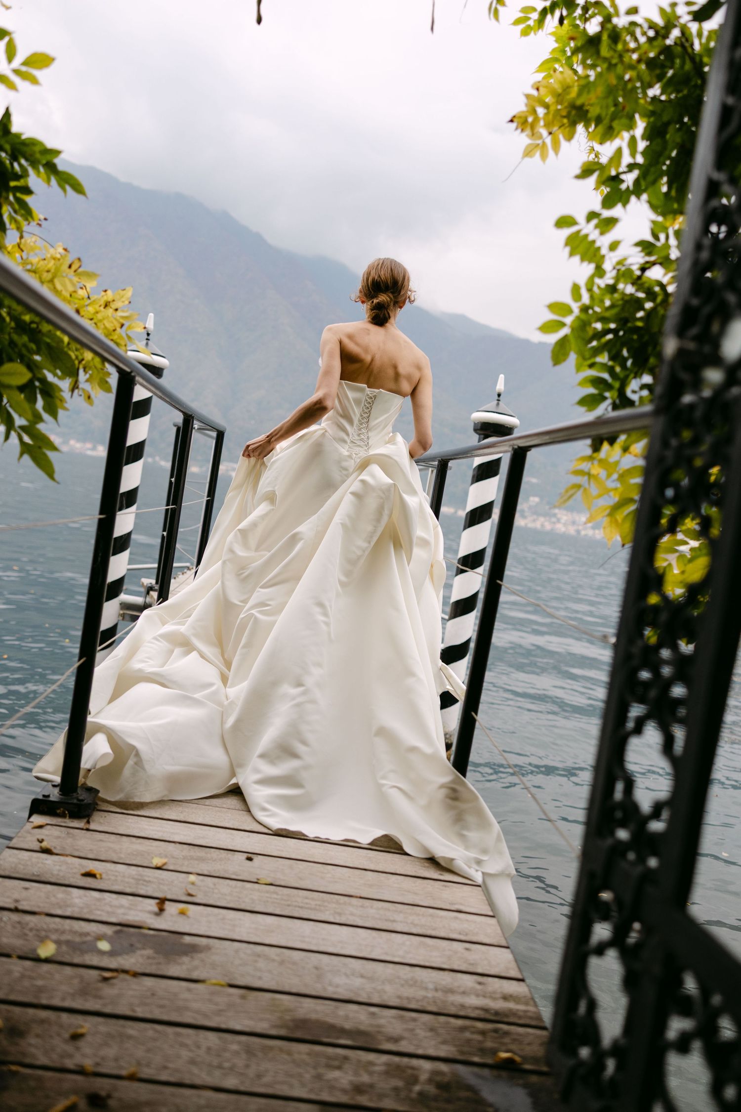 Bridal portrait luxury wedding dress in Lake Como