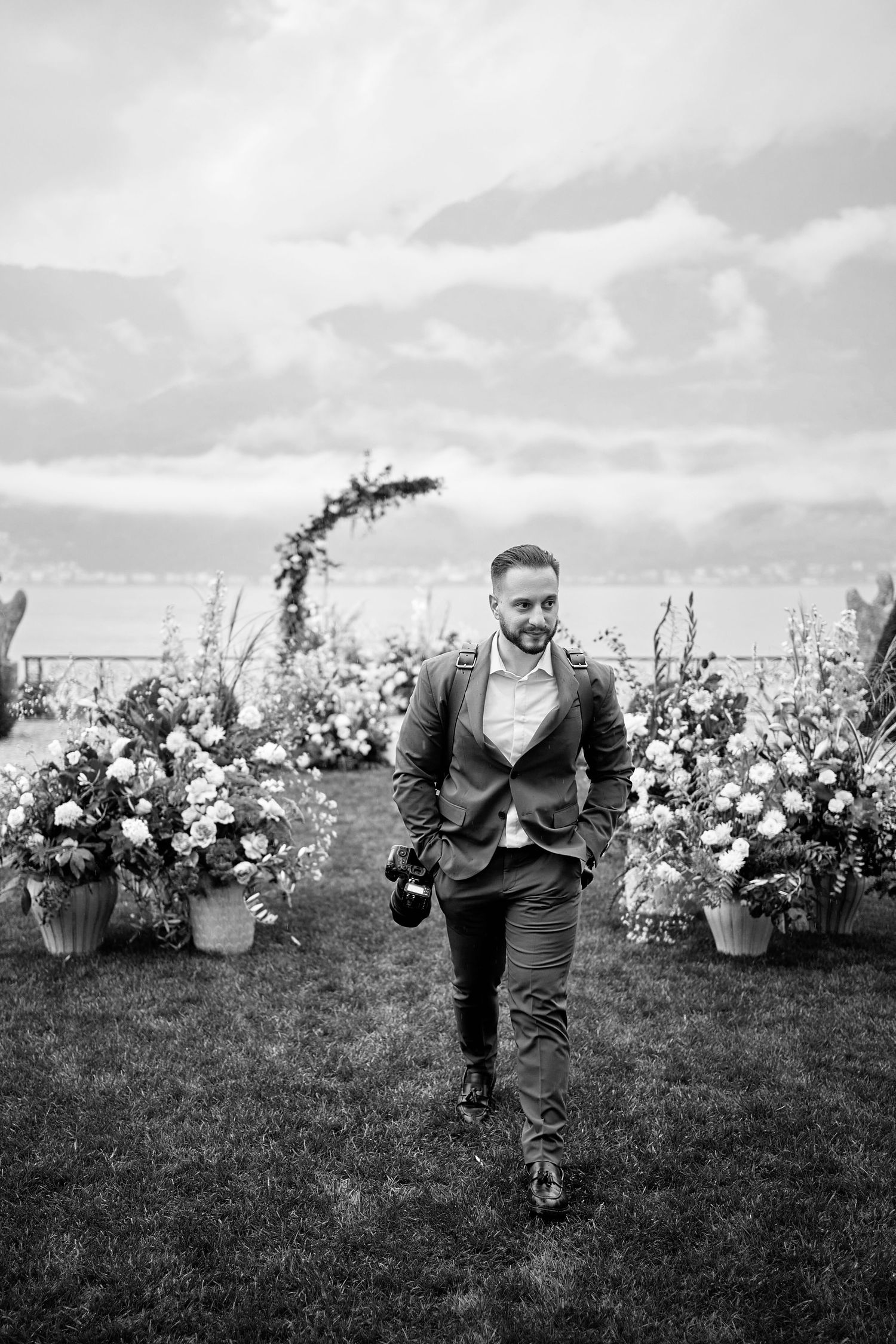 Luxury wedding groom portrait in Lake Como at Villa Balbiano by wedding photographer Chris Cheilas
