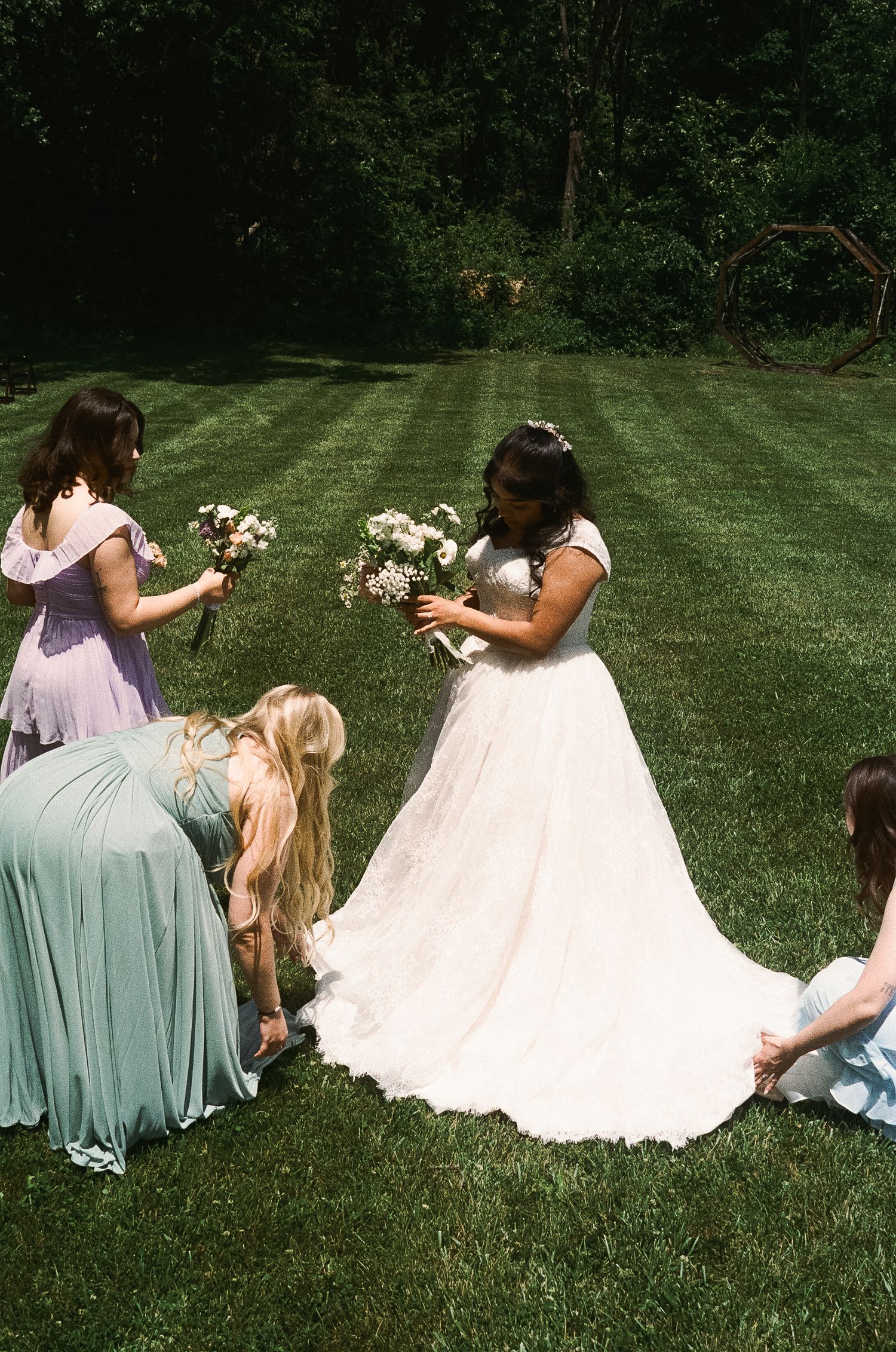Romantic summer wedding on 35MM film photographer northern Indiana candid documentary true to life lush greens