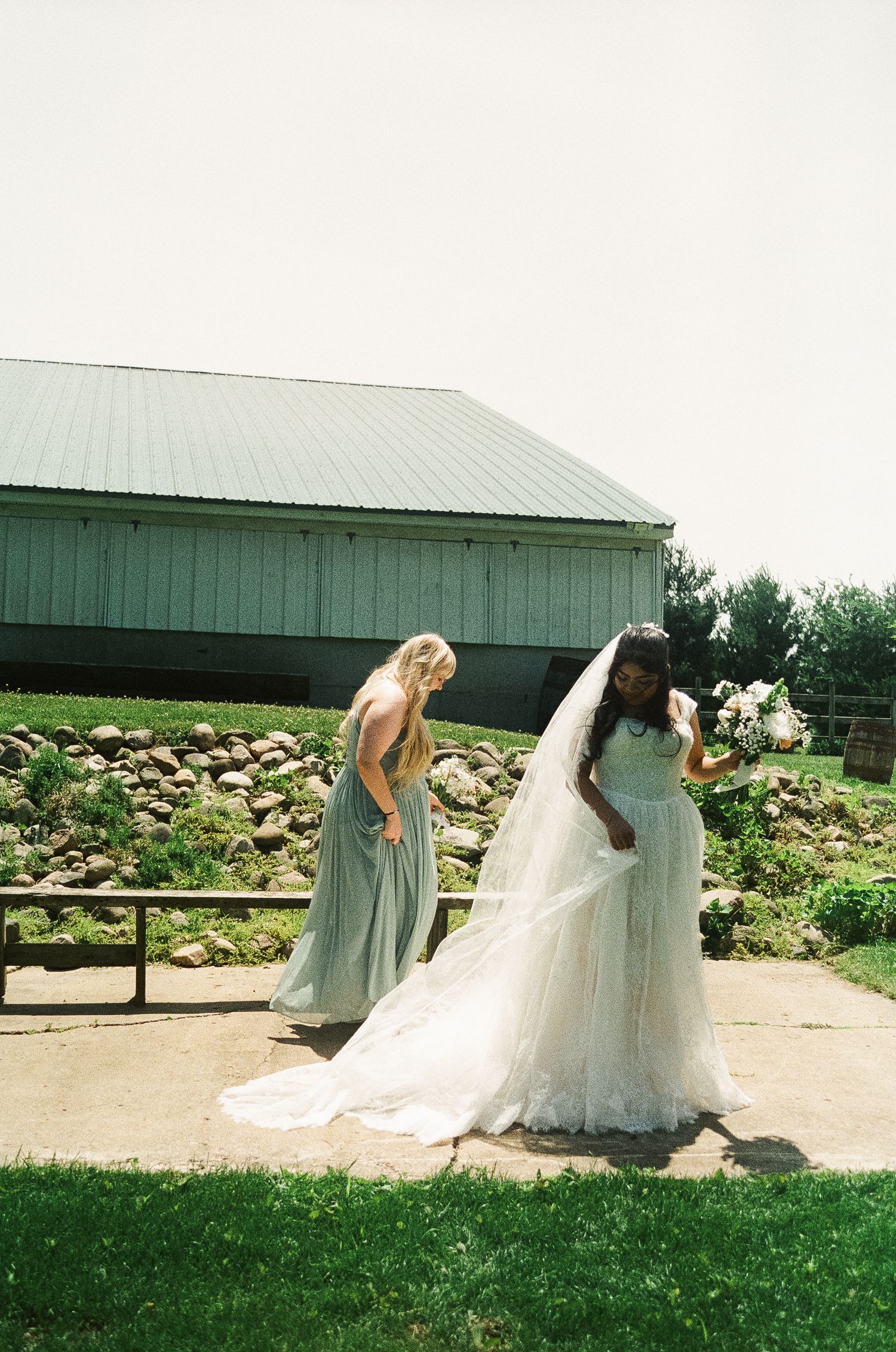 Romantic outdoor summer wedding on 35MM film photographer northern Indiana candid documentary true to life lush greens