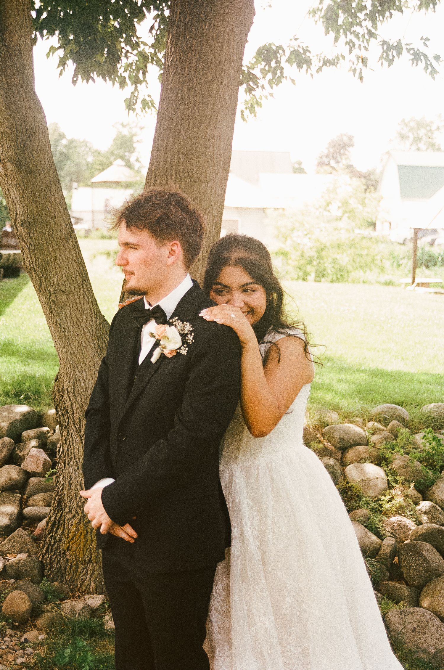 Romantic summer wedding on 35MM film photographer northern Indiana candid documentary true to life lush greens