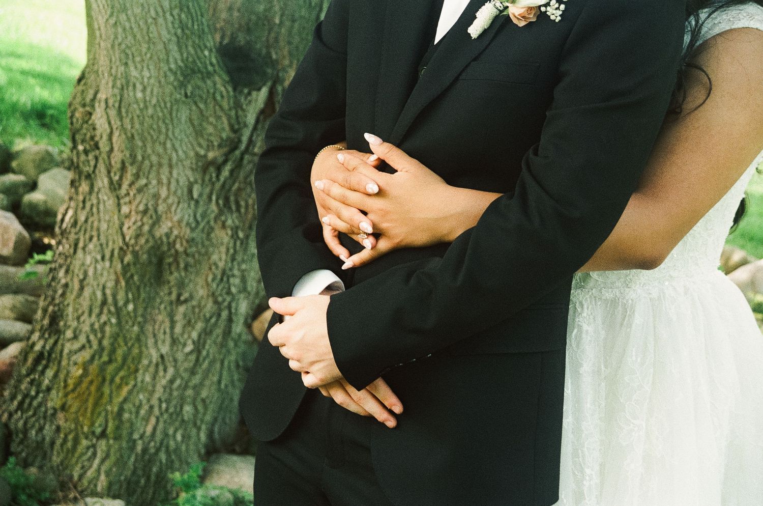 Romantic outdoor summer wedding on 35MM film photographer northern Indiana candid documentary true to life lush greens