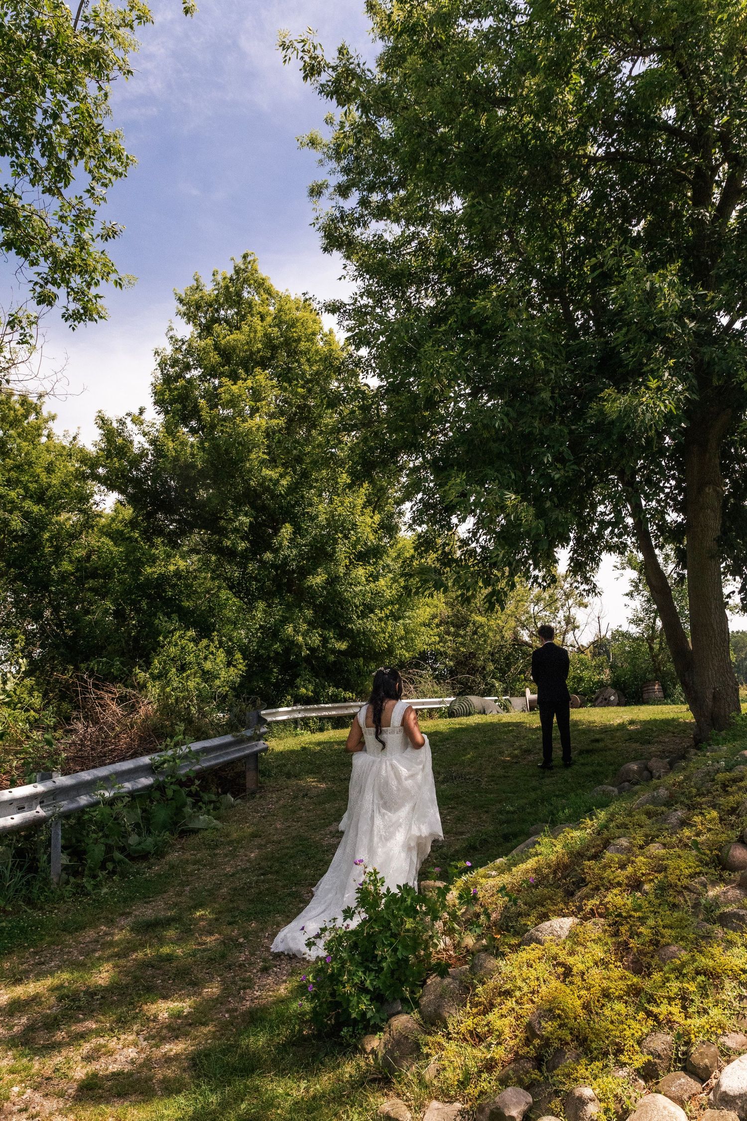 Romantic outdoor summer wedding on 35MM film photographer northern Indiana candid documentary true to life lush greens