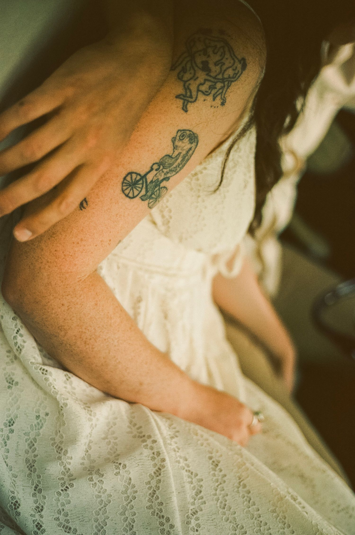 Romantic gentle summer engagement on 35MM film photographer northern Indiana candid documentary true to life golden sunlight lush greens