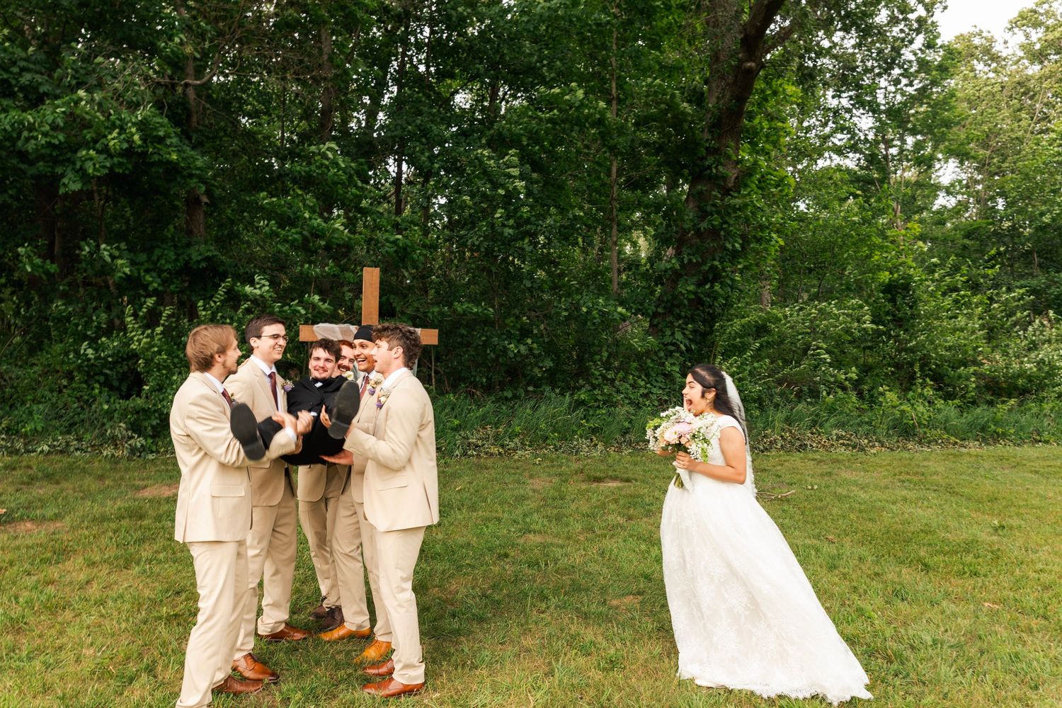 Romantic outdoor summer wedding on 35MM film photographer northern Indiana candid documentary true to life lush greens
