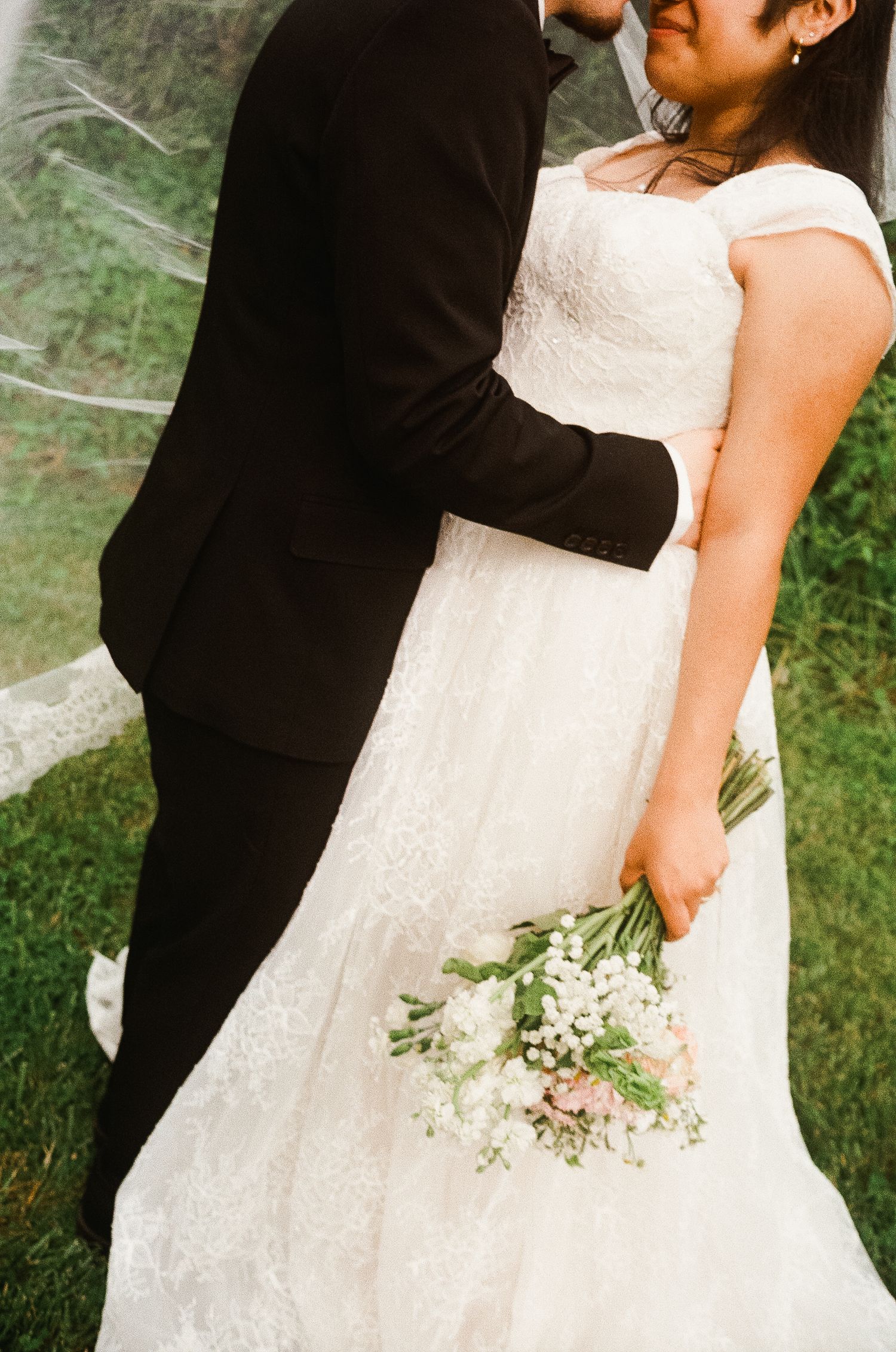 Romantic outdoor summer wedding on 35MM film photographer northern Indiana candid documentary true to life lush greens