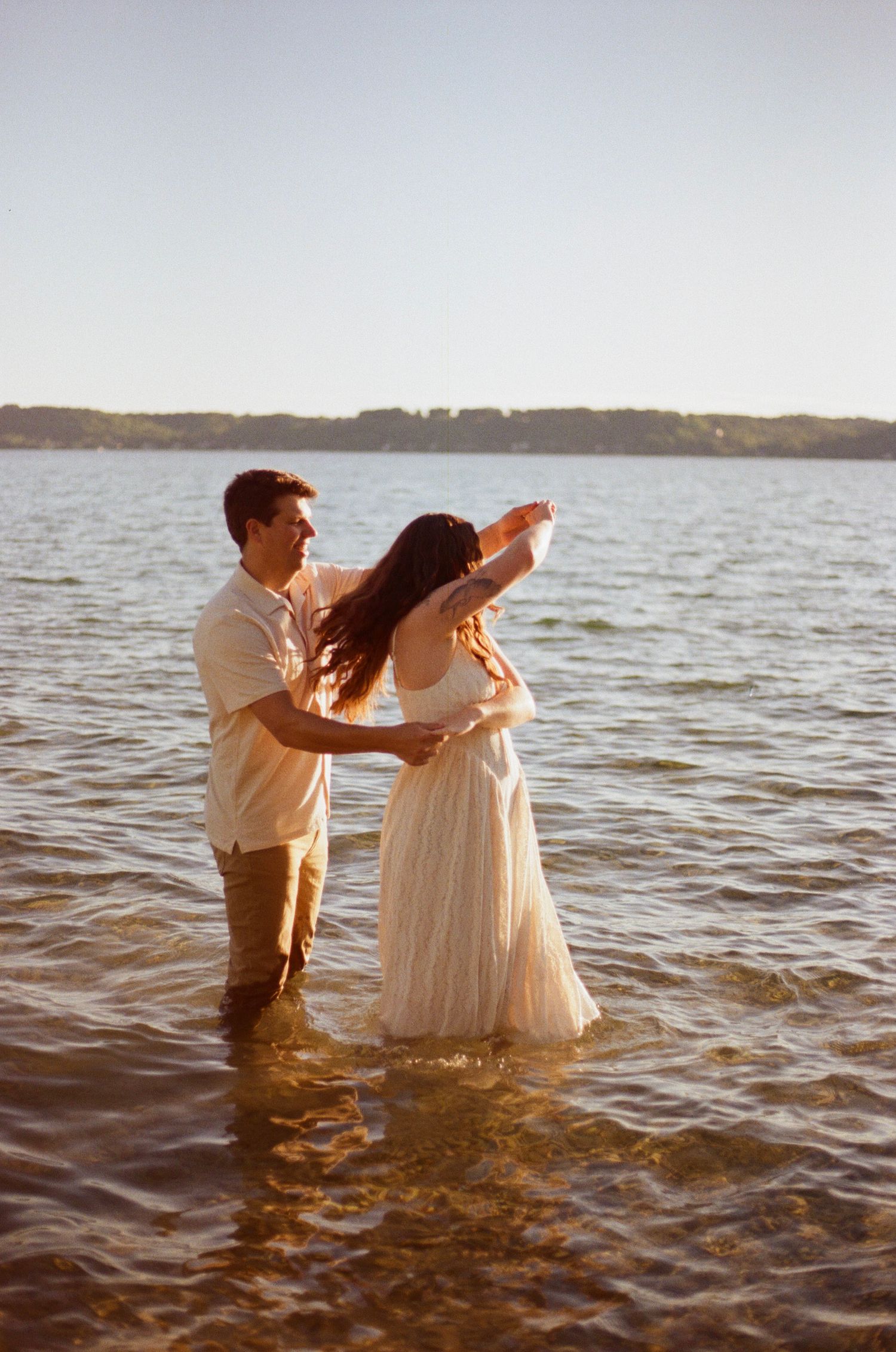 Romantic beach engagement on 35MM film film photographer northern Indiana candid documentary true to life