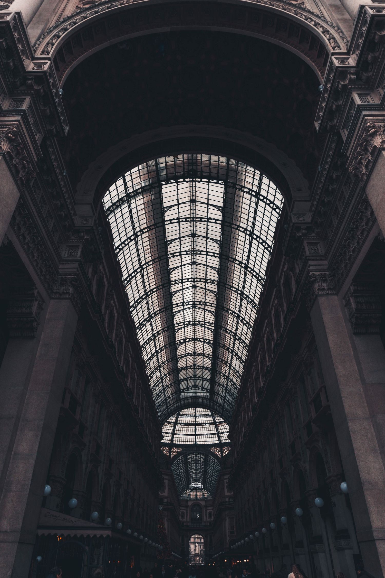 Glass and iron vaulted roof of the Galleria Vittorio Emanuele II in Milan