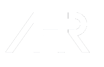 AR architectural studio minimalist white logo on black background.