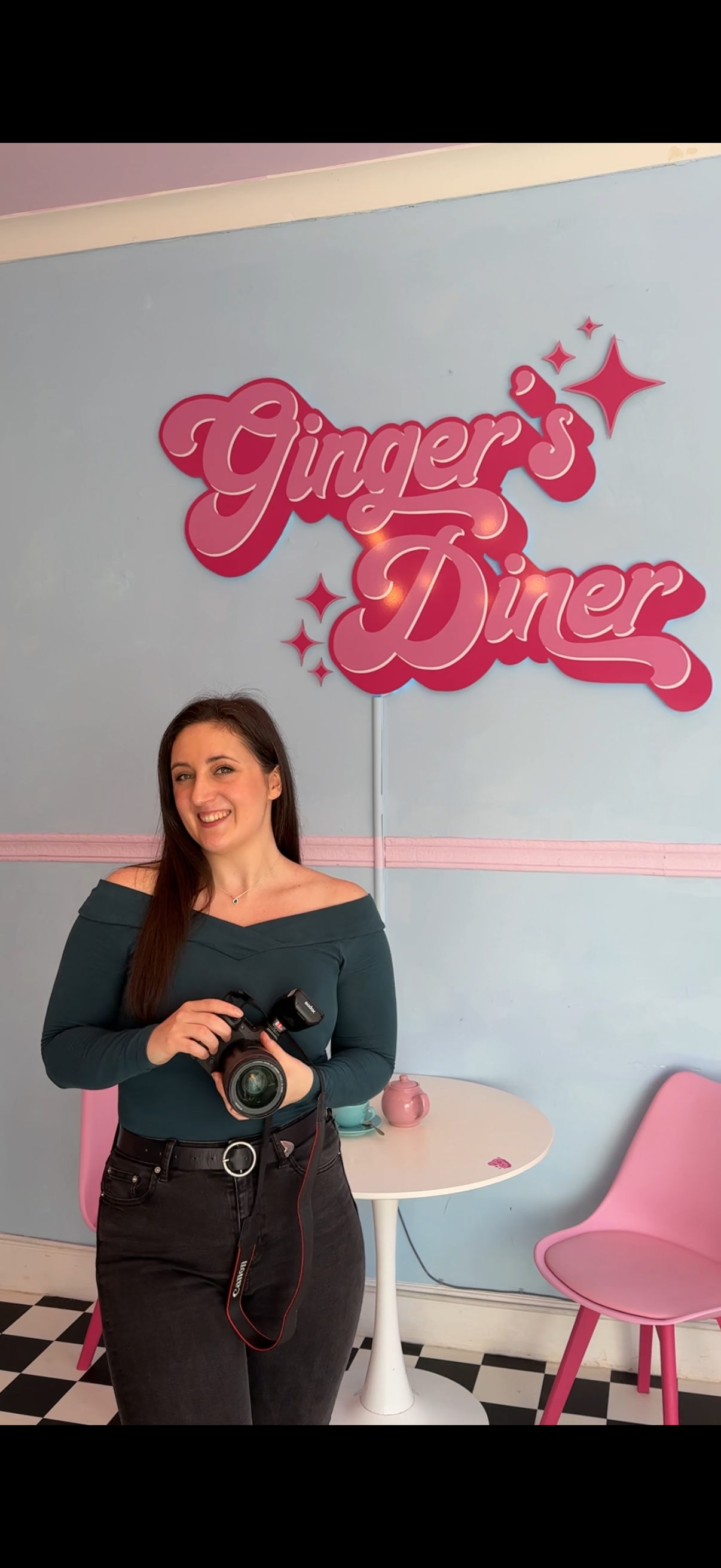 Behind the scenes photo of Katie J Photography at Ginger's Diner, Redruth.