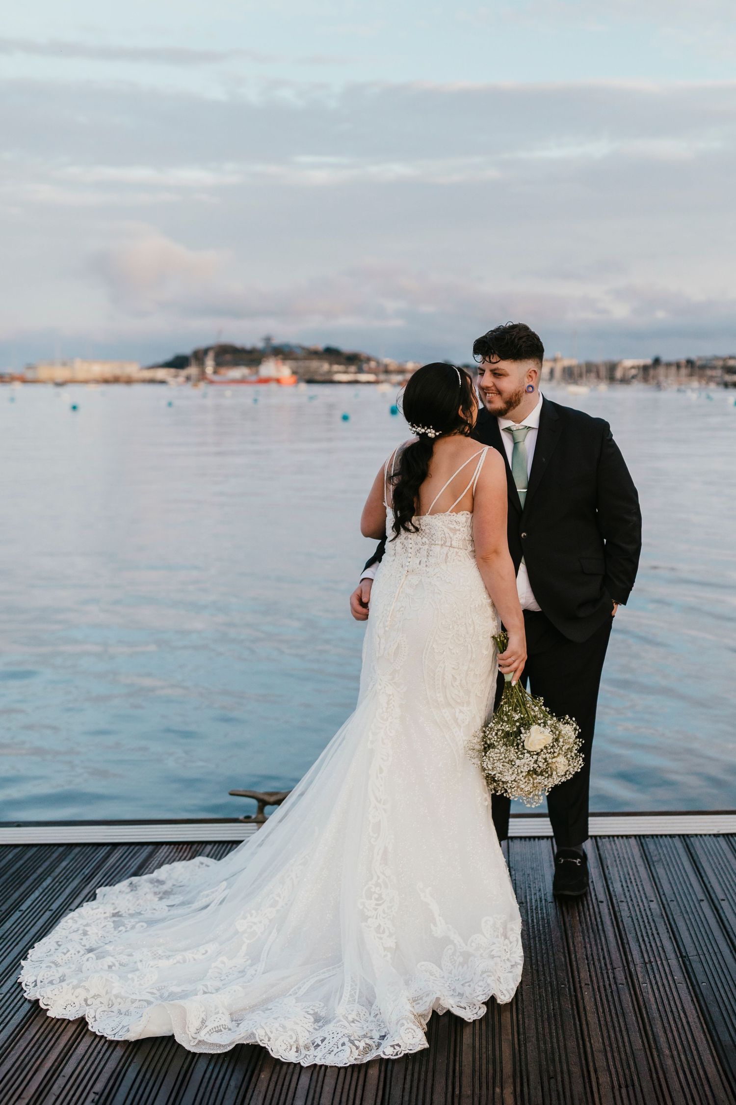 Greenbank Hotel Falmouth Cornwall Wedding March Couples Portraits Jetty Pontoon Sunset