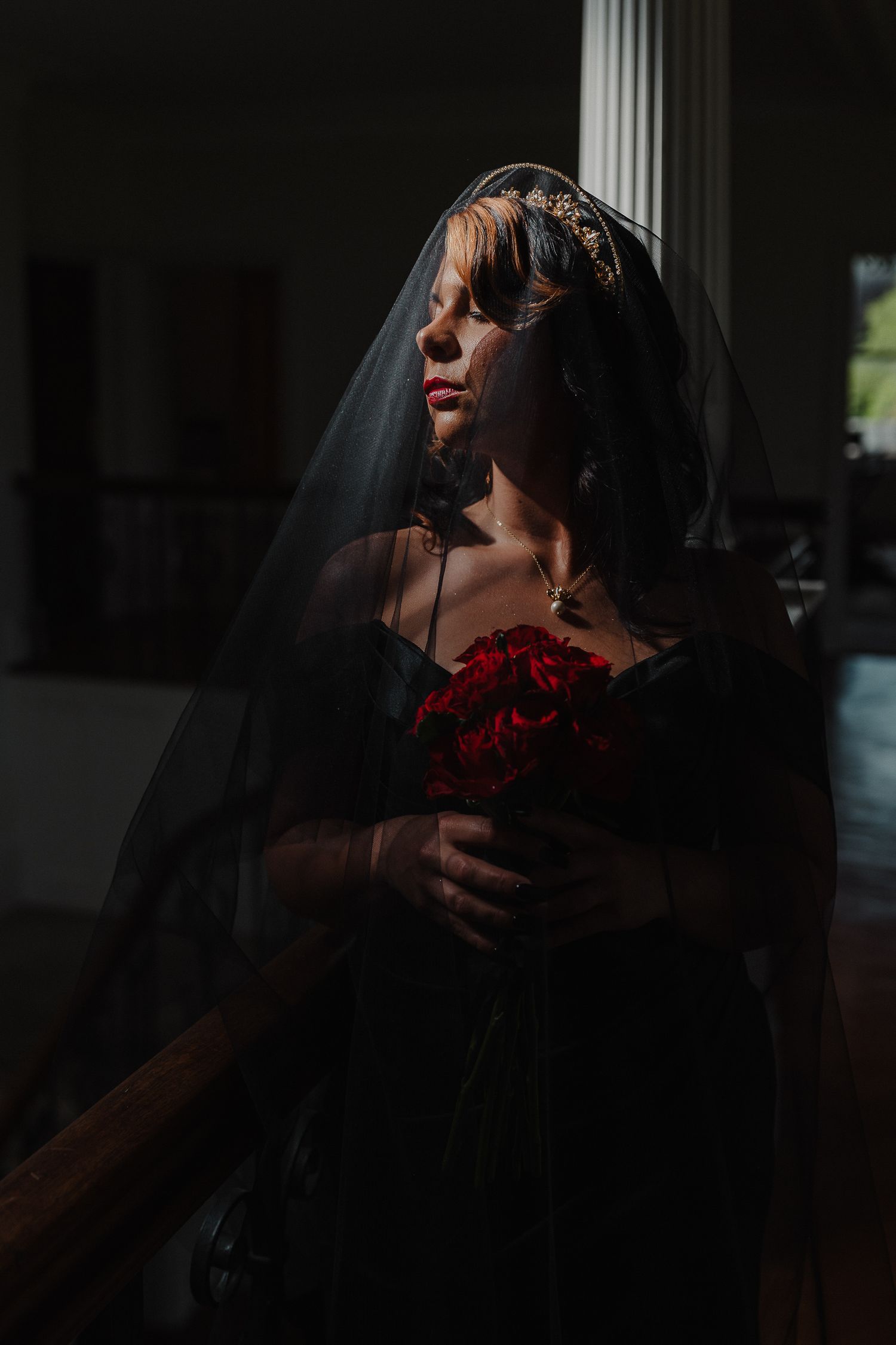 Dark Romance Alternative Style Cornwall Elopement at Scorrier House, Bridal Portrait
