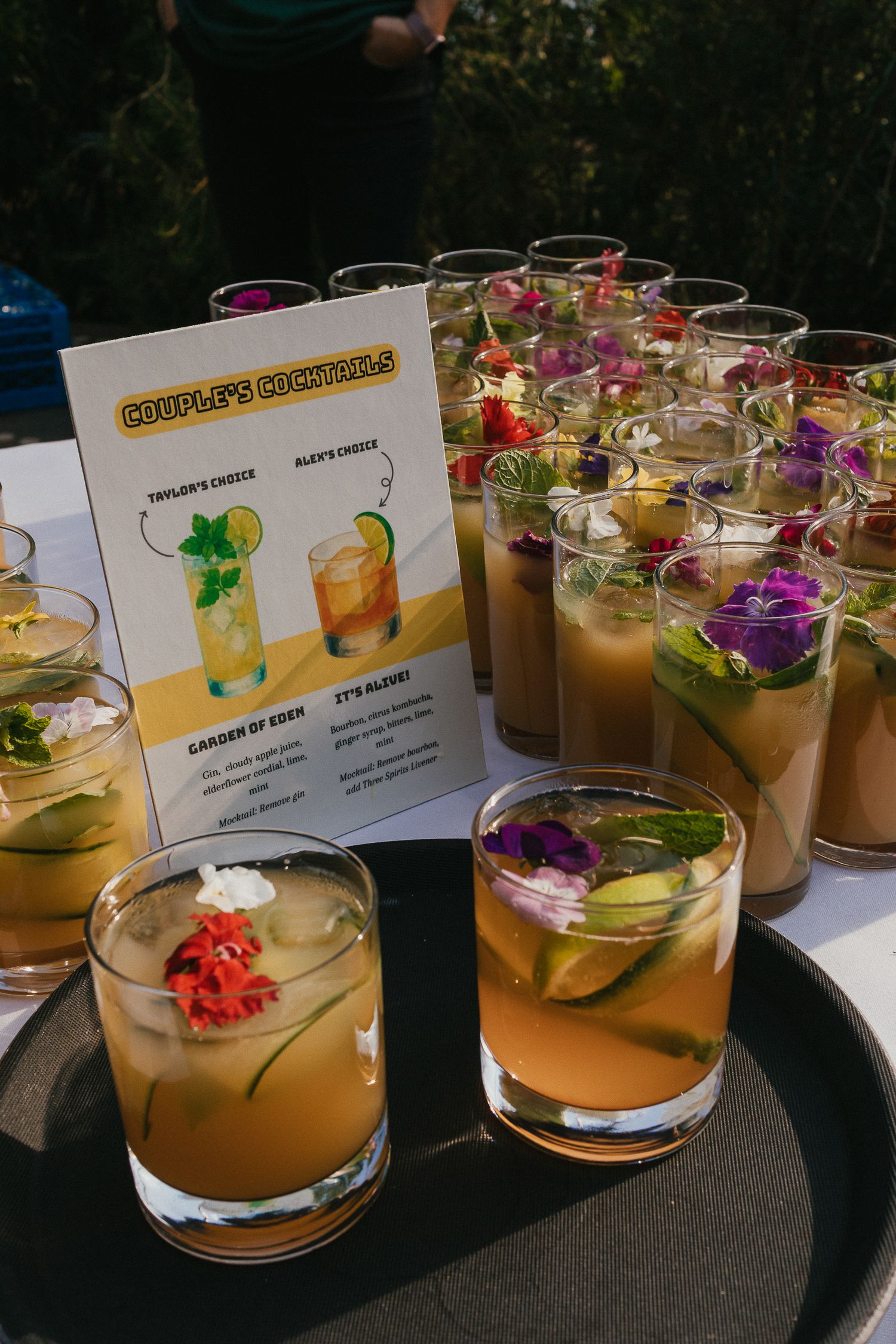 Colourful vibrant Eden Project Mediterranean biome wedding. Couples Cocktails
