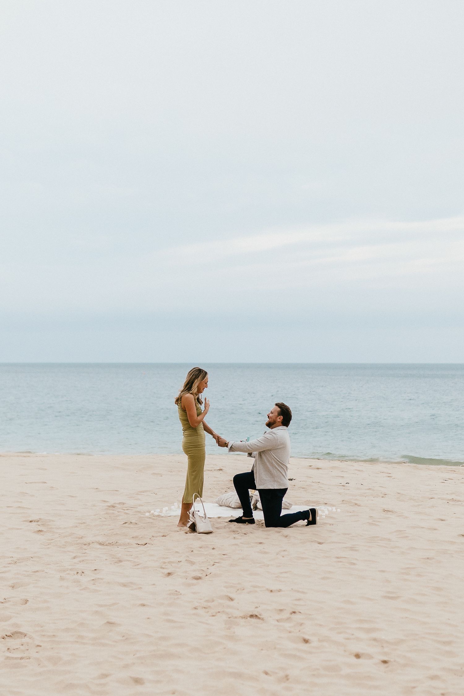 Surprise proposal on Carbis Bay Beach, Cornwall in September.
