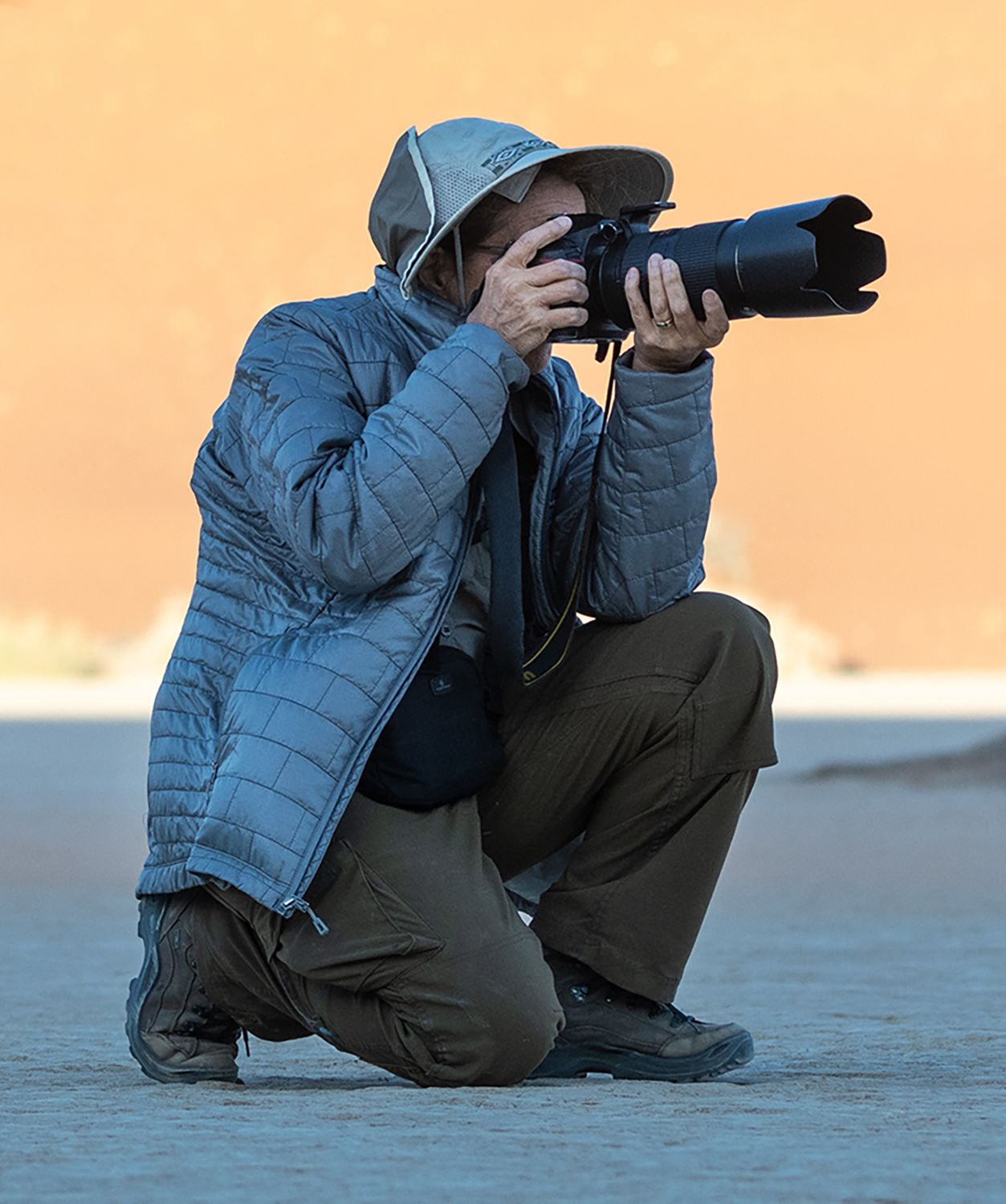 Wildlife photographer Diana Rebman photographing at Deadvlei, Namibia.
