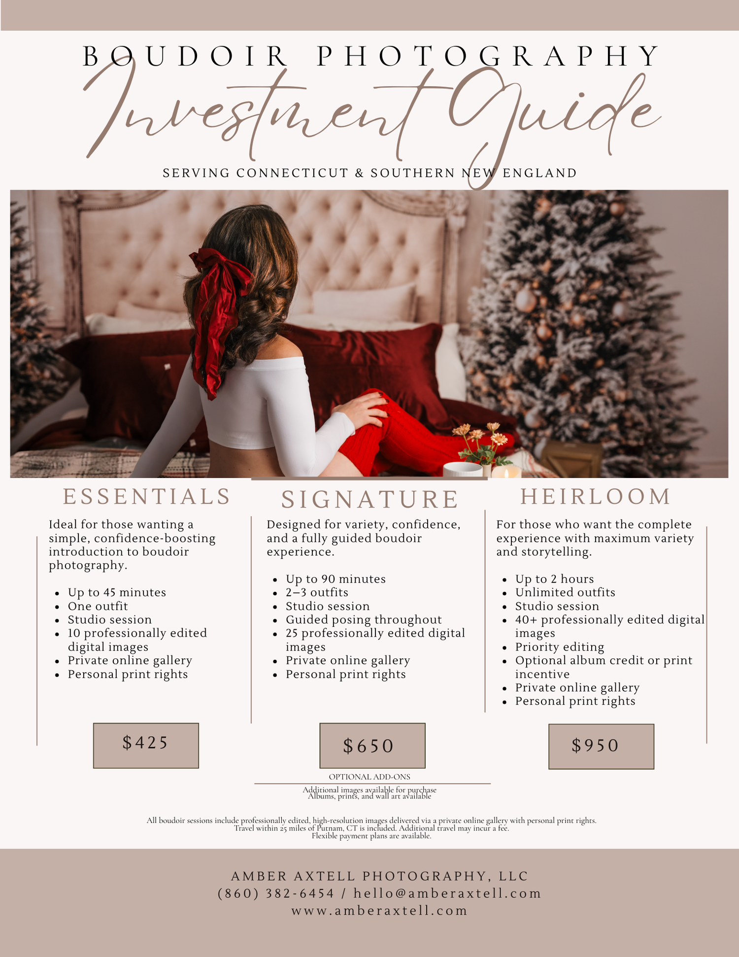 Boudoir photography investment guide for Amber Axtell Photography serving Connecticut and Southern New England.