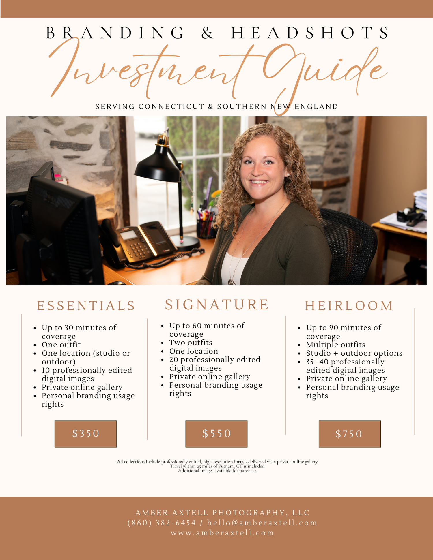 Branding and headshots photography investment guide for Amber Axtell Photography in Connecticut.