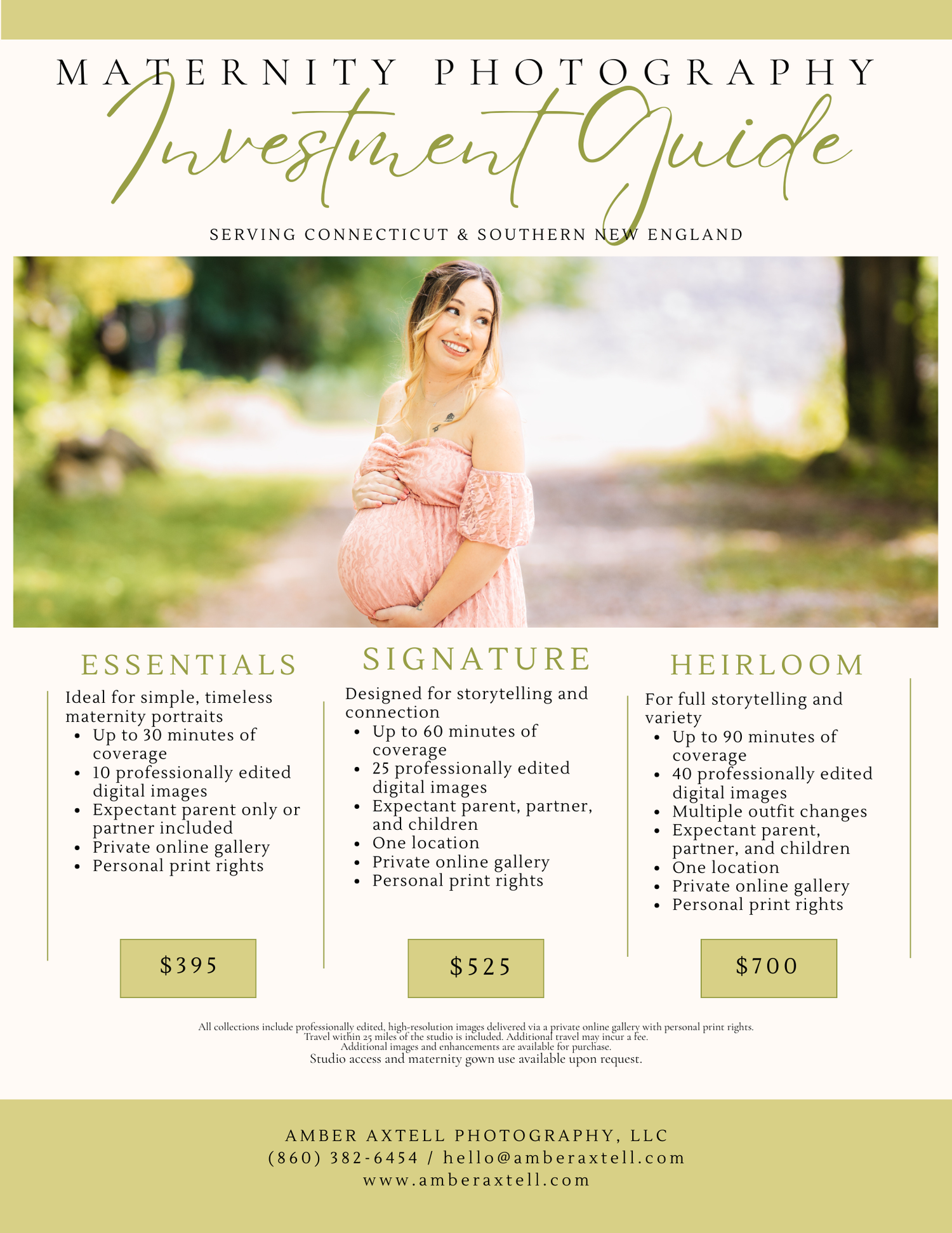 Maternity photography investment guide for Amber Axtell Photography serving Connecticut and Southern New England.