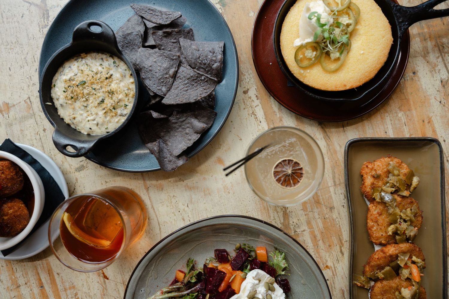 Different plates of food on a table