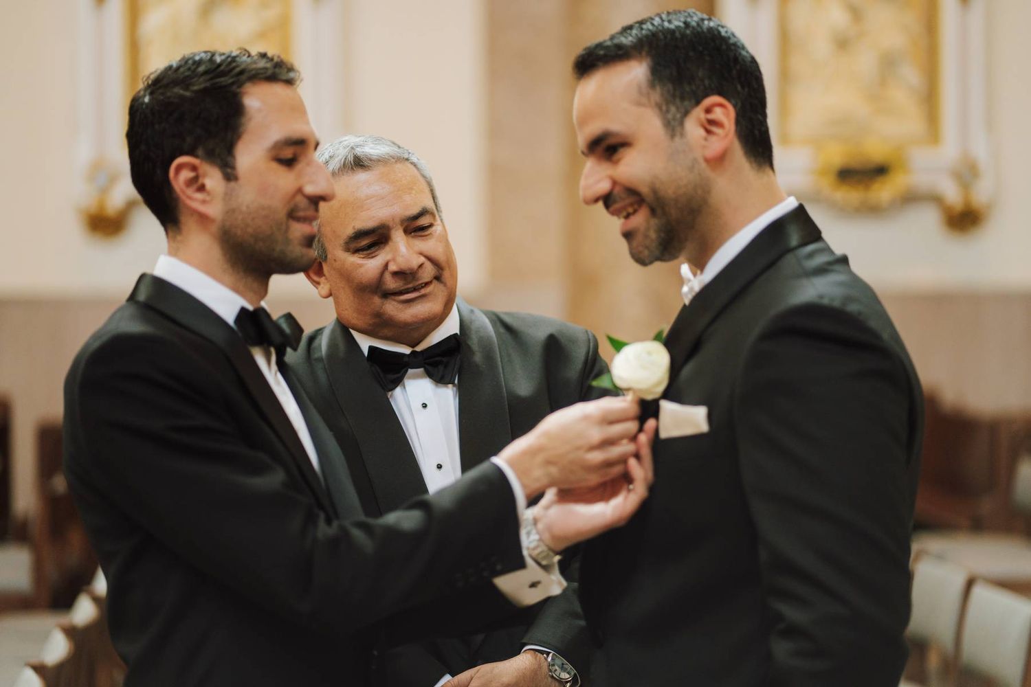 a groom with his father and brother