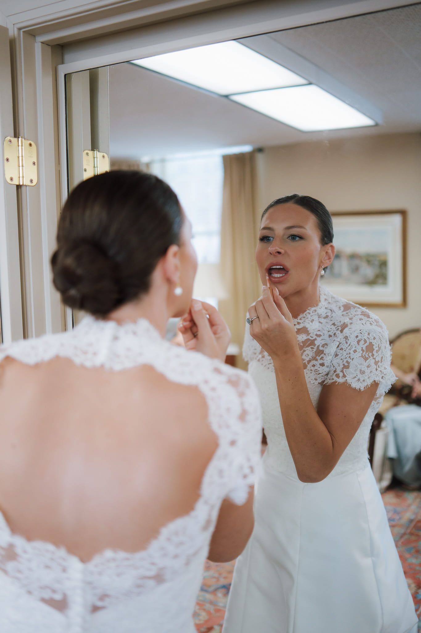 bride getting ready before walking down the aisle