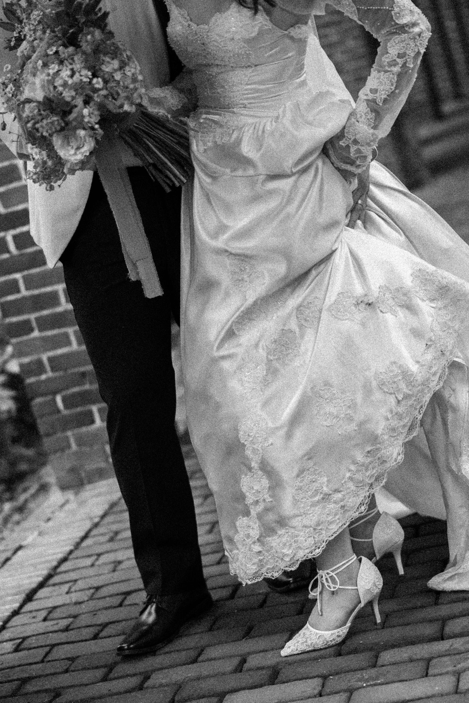 brides dress and shoes