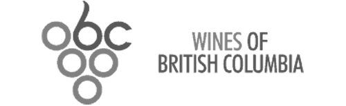 Wines of British Columbia OBC logo in grayscale featuring a stylized grape cluster and official branding text.
