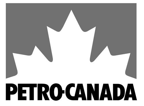 Petro-Canada logo featuring a white maple leaf on a gray background with bold black text below.