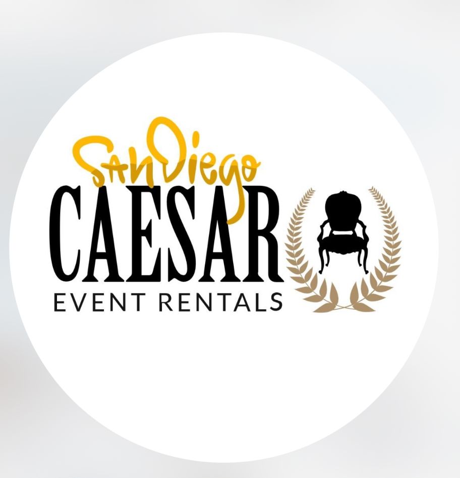 Simple black and gold logo variations for Caesar Event Rentals with wheat motifs.