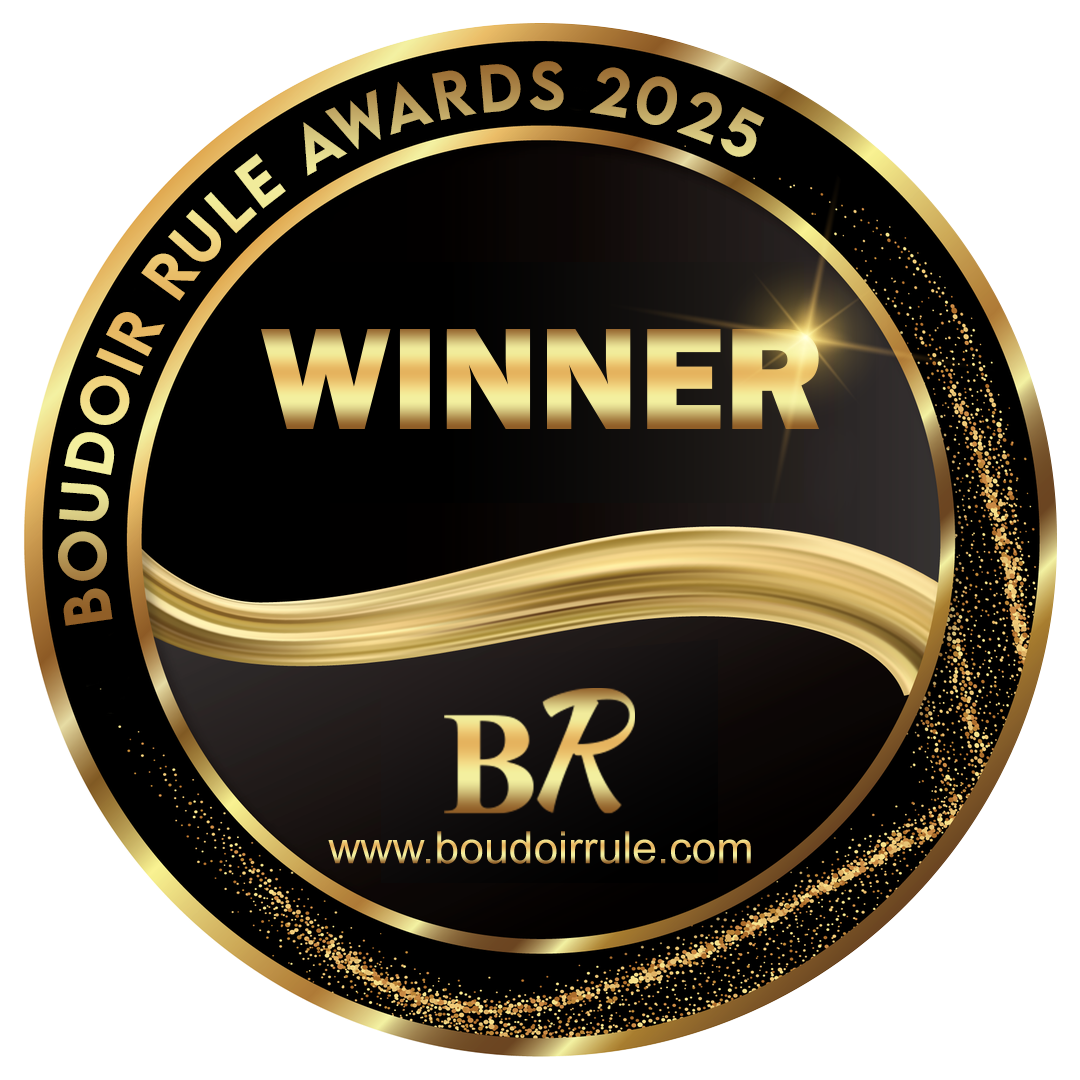 Gold and black circular award badge for Boudoir Rule Awards 2025 Winner.