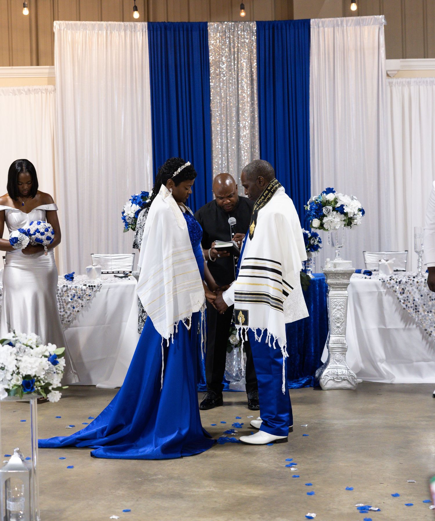Elegant wedding event photography of blue and white celebration by Charlotte event photographer