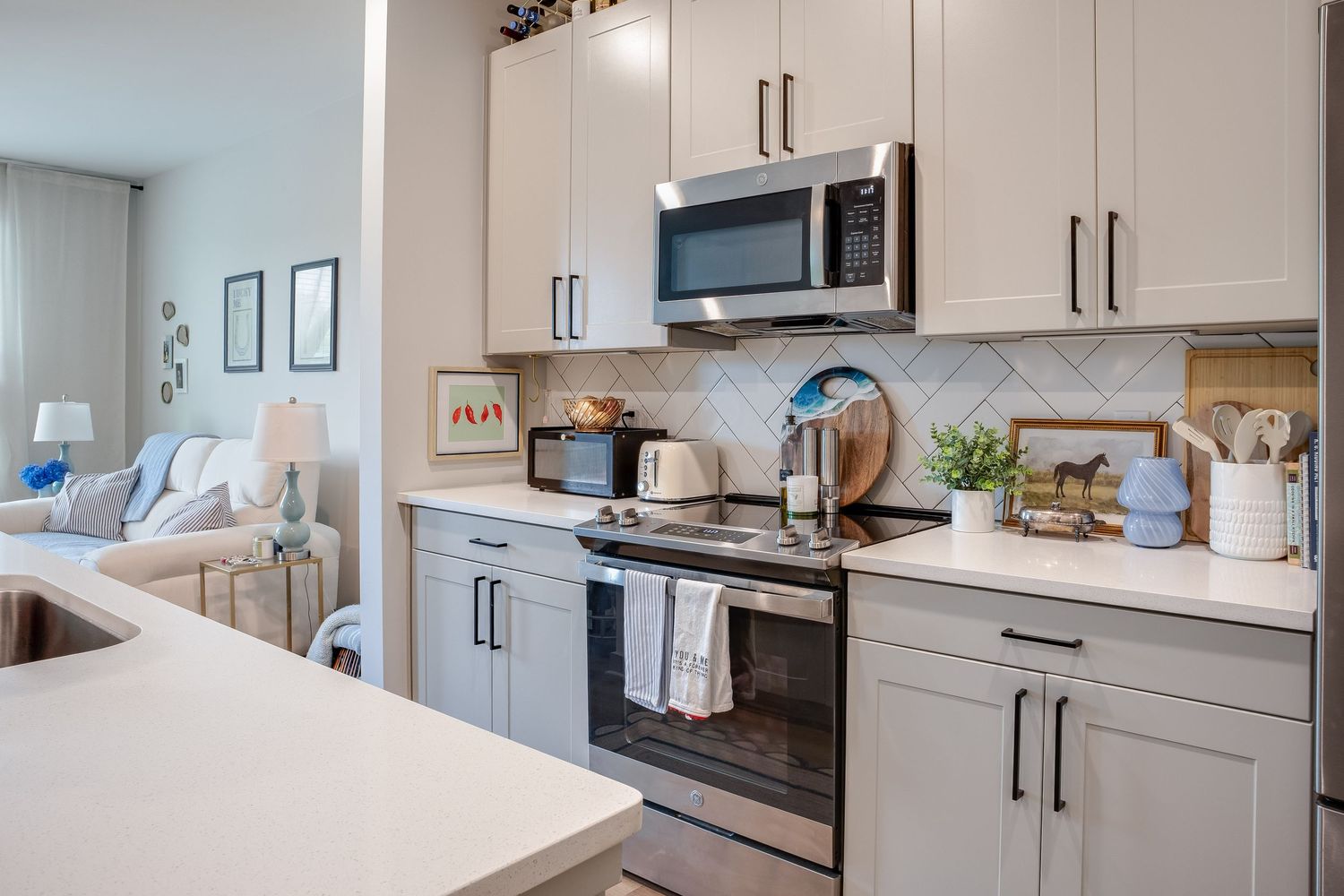 Bright, modern kitchen interior with stainless steel appliances and light cabinetry for NC real estate listing