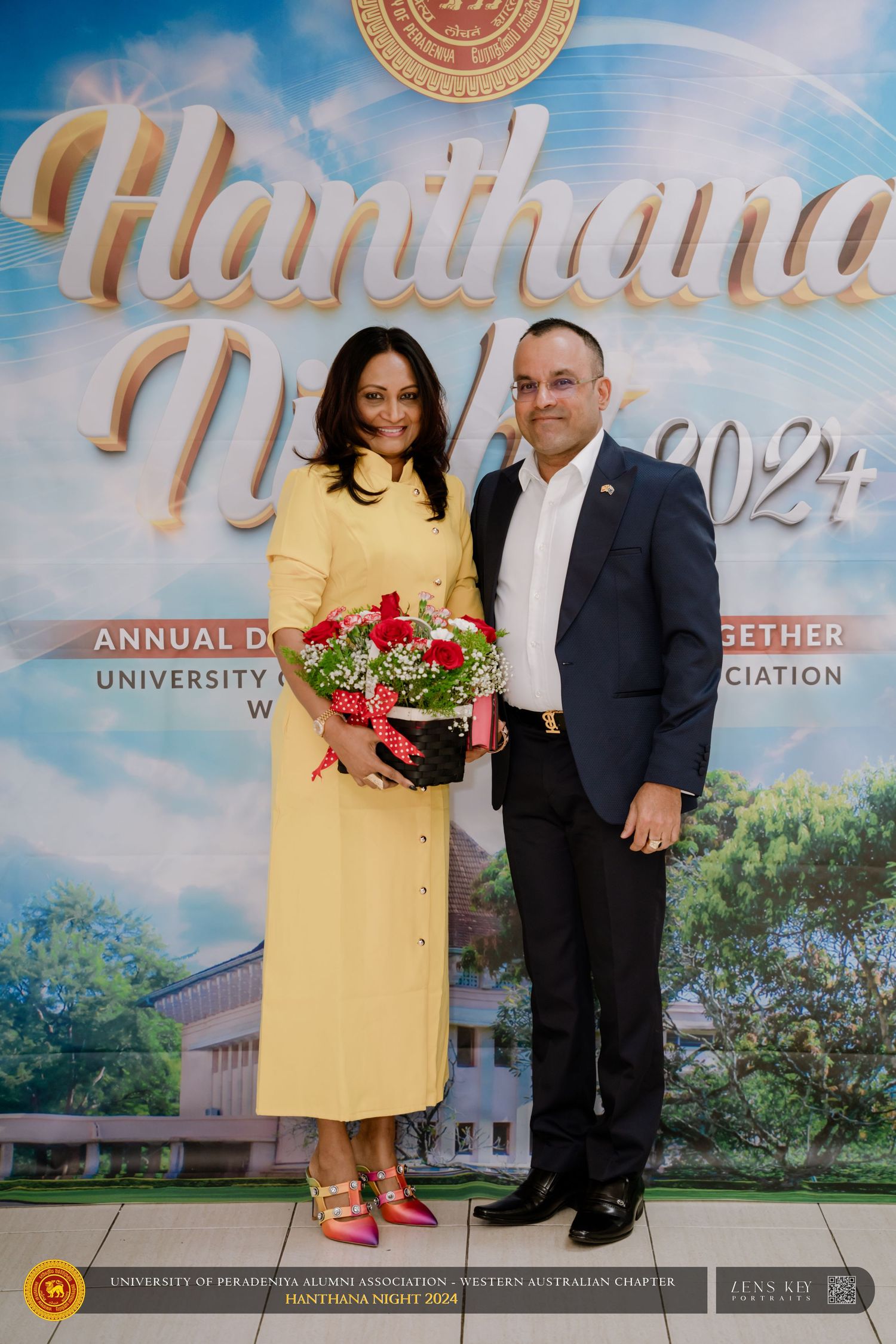 Couple poses at Hanthana Night 2024 University of Peradeniya Alumni Association WA event.