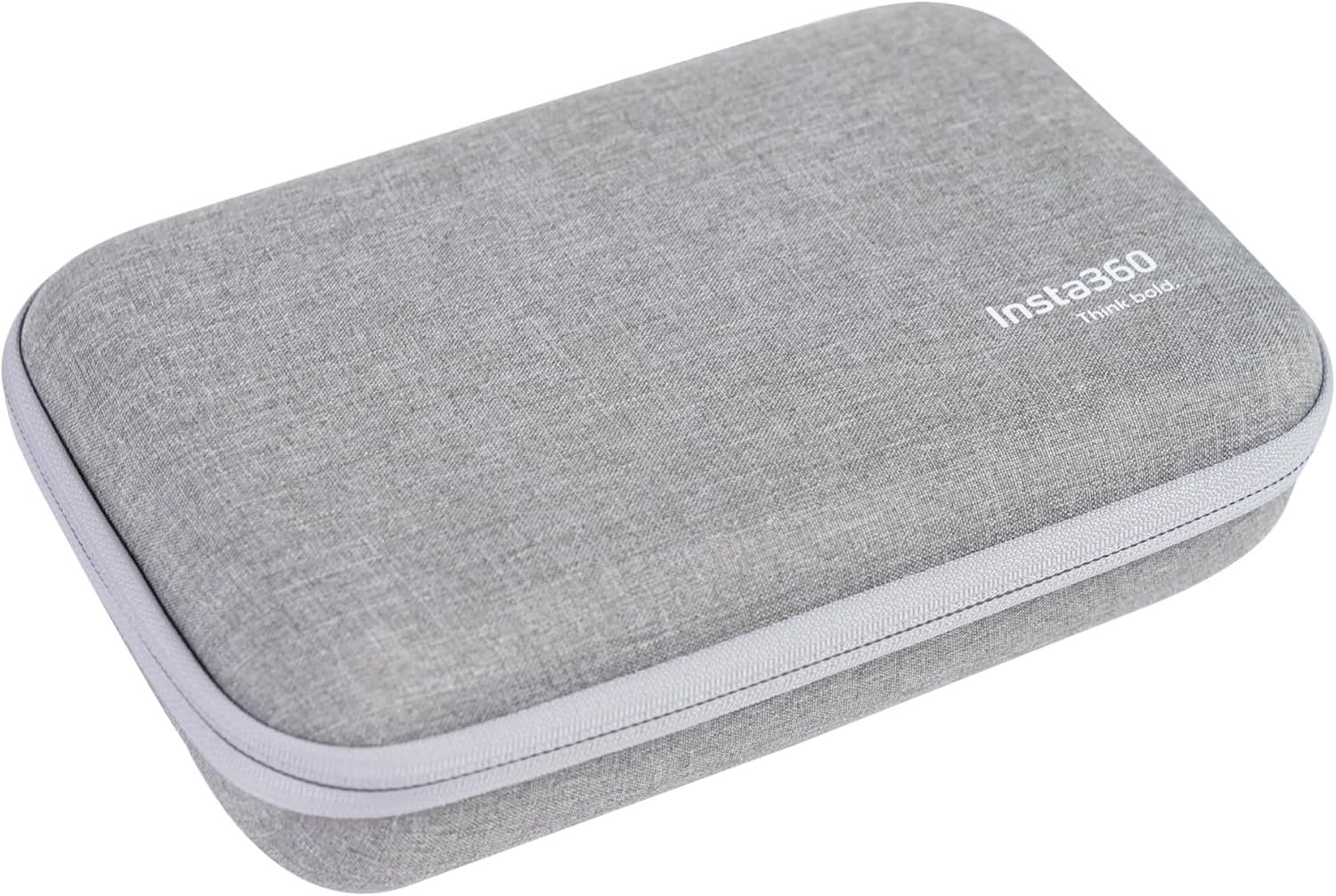 Gray fabric electronics travel case with zipper closure and minimal design for organizing cables and accessories.