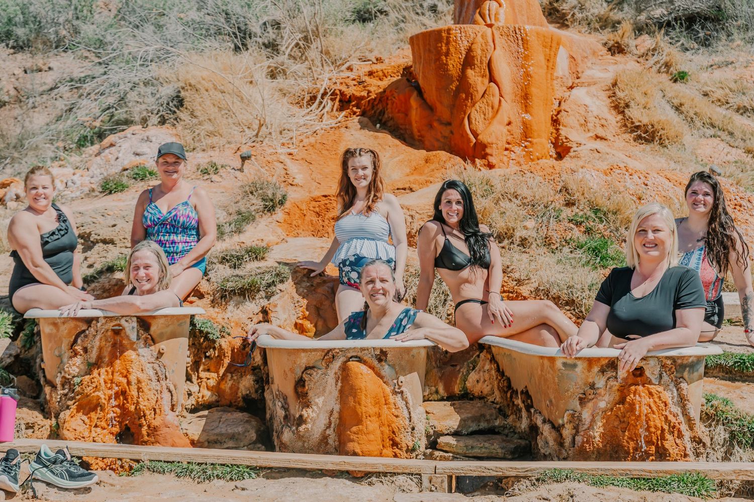Hikers explore natural hot springs in Utah.