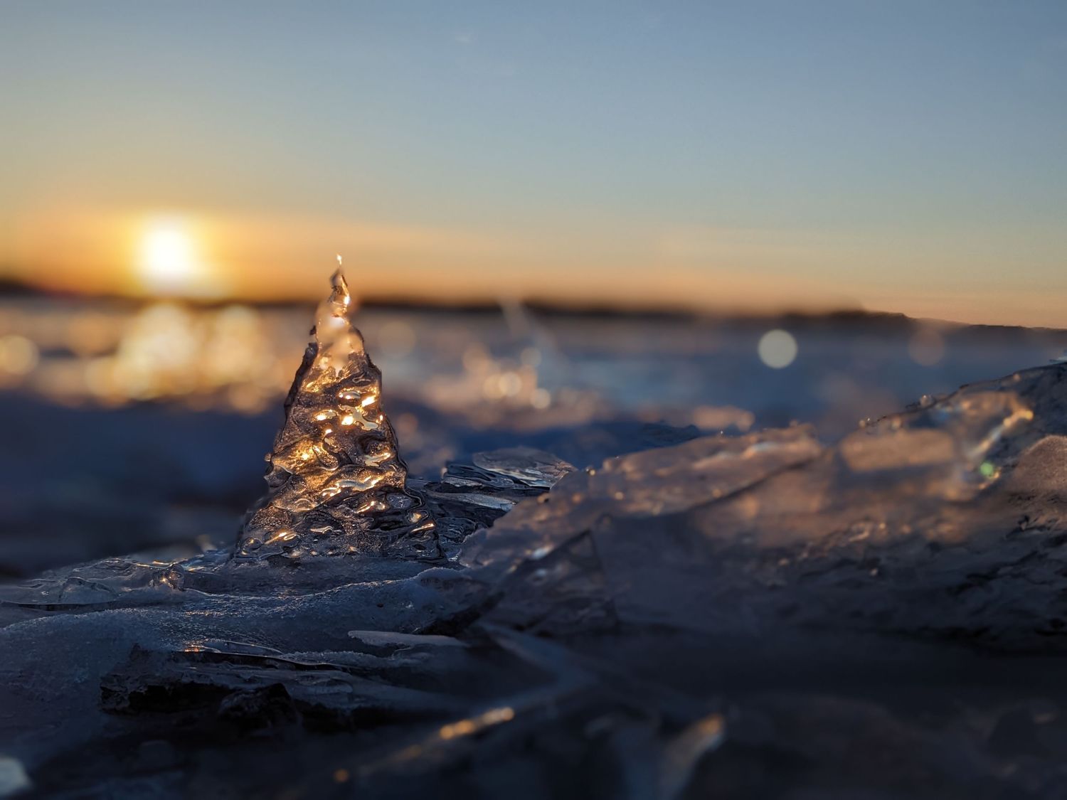 Close up of ice shards in the Upper Peninsula of Michigan