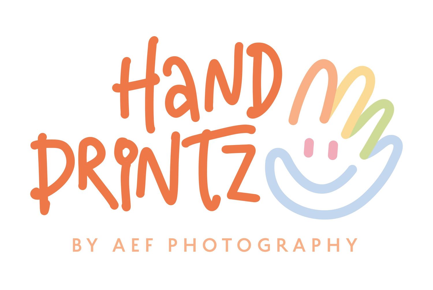 Colorful handwritten text and smiley face doodles in orange, yellow, and blue on a white background.