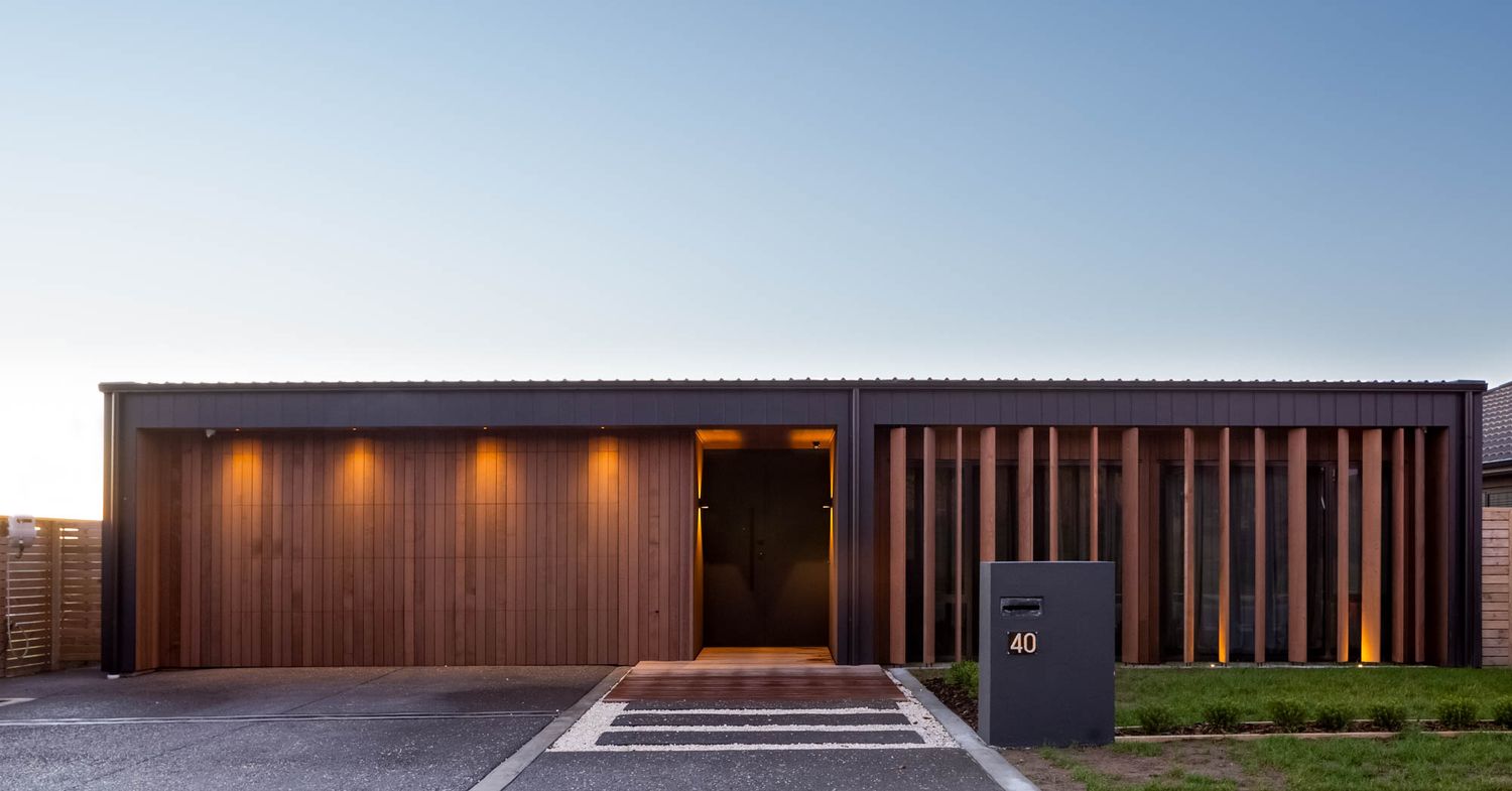 Modern architectural exterior with clean lines and geometric design elements.