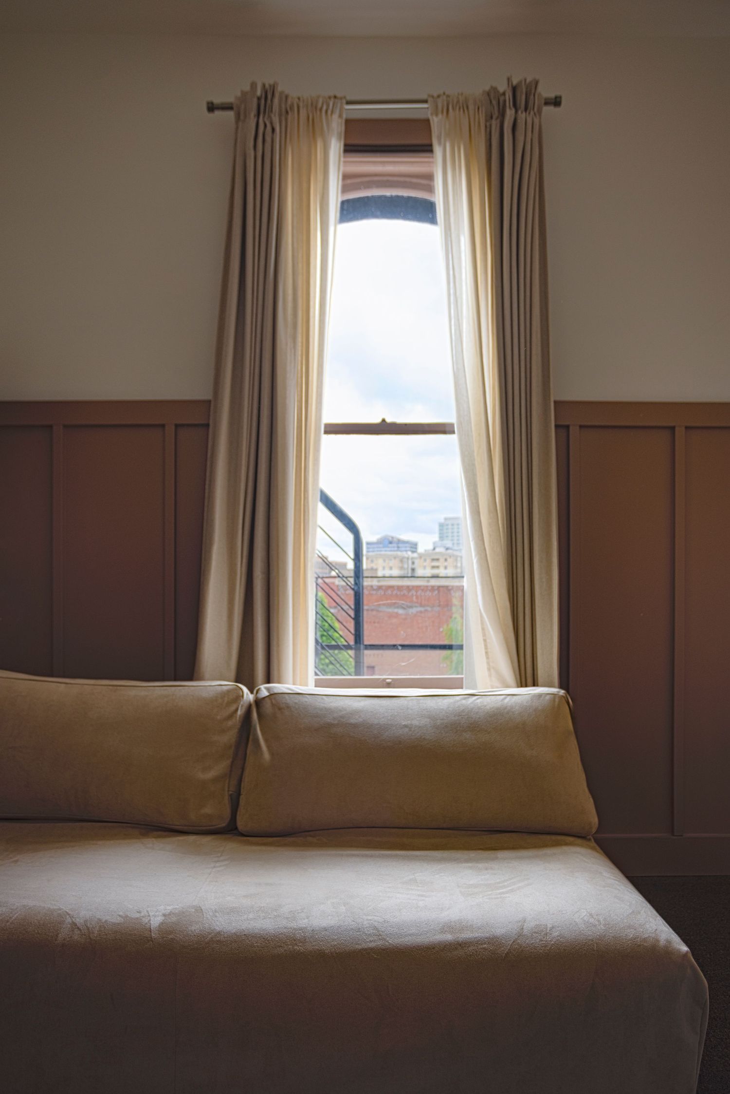 Sitting area in Society Hotel guest room