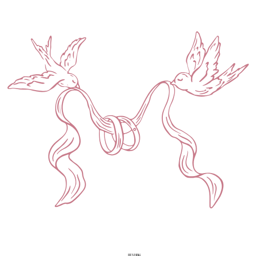 Simple line drawings of flying birds in pink silhouettes against a white background create a delicate pattern.