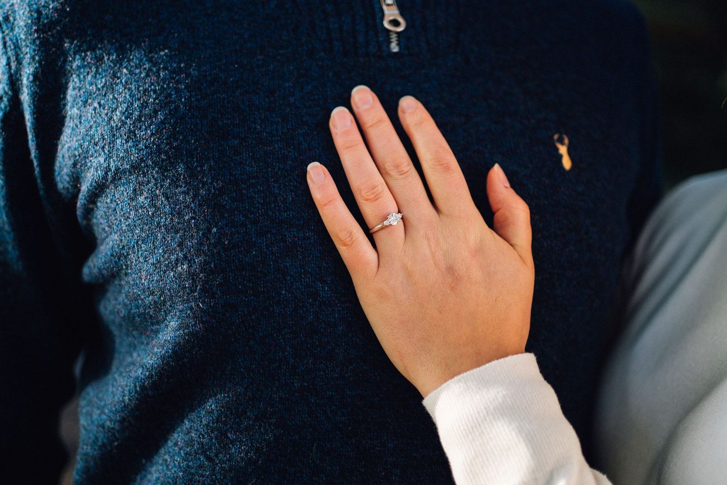 Close-up detail of hands during an intimate moment between two people.