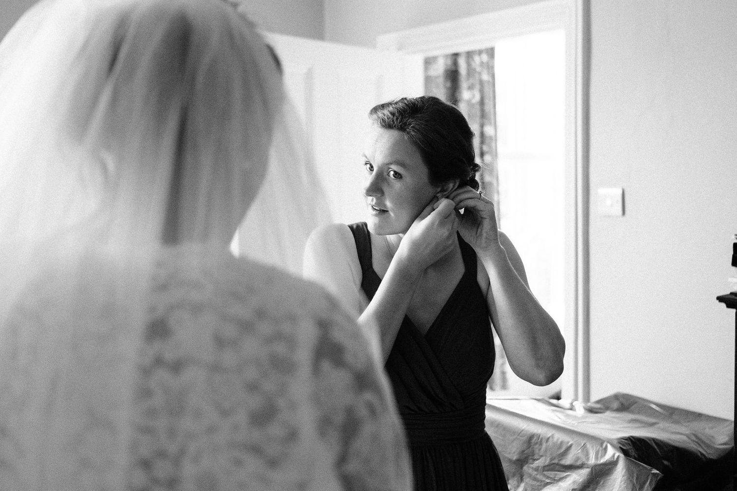 Series of emotional preparation moments captured in bright natural window light.