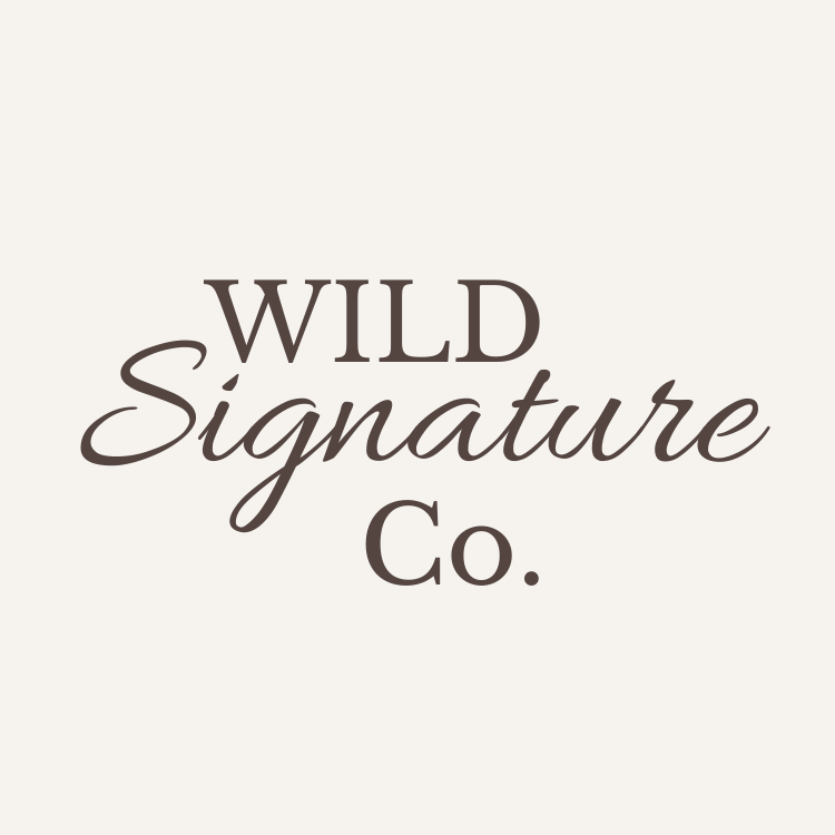 A stylish logo design for Wild Signature Co. in an elegant brown script and serif font combination.