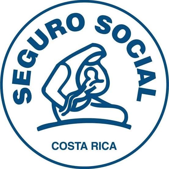 Blue circular logo of Seguro Social Costa Rica featuring a mother and child illustration in the center.