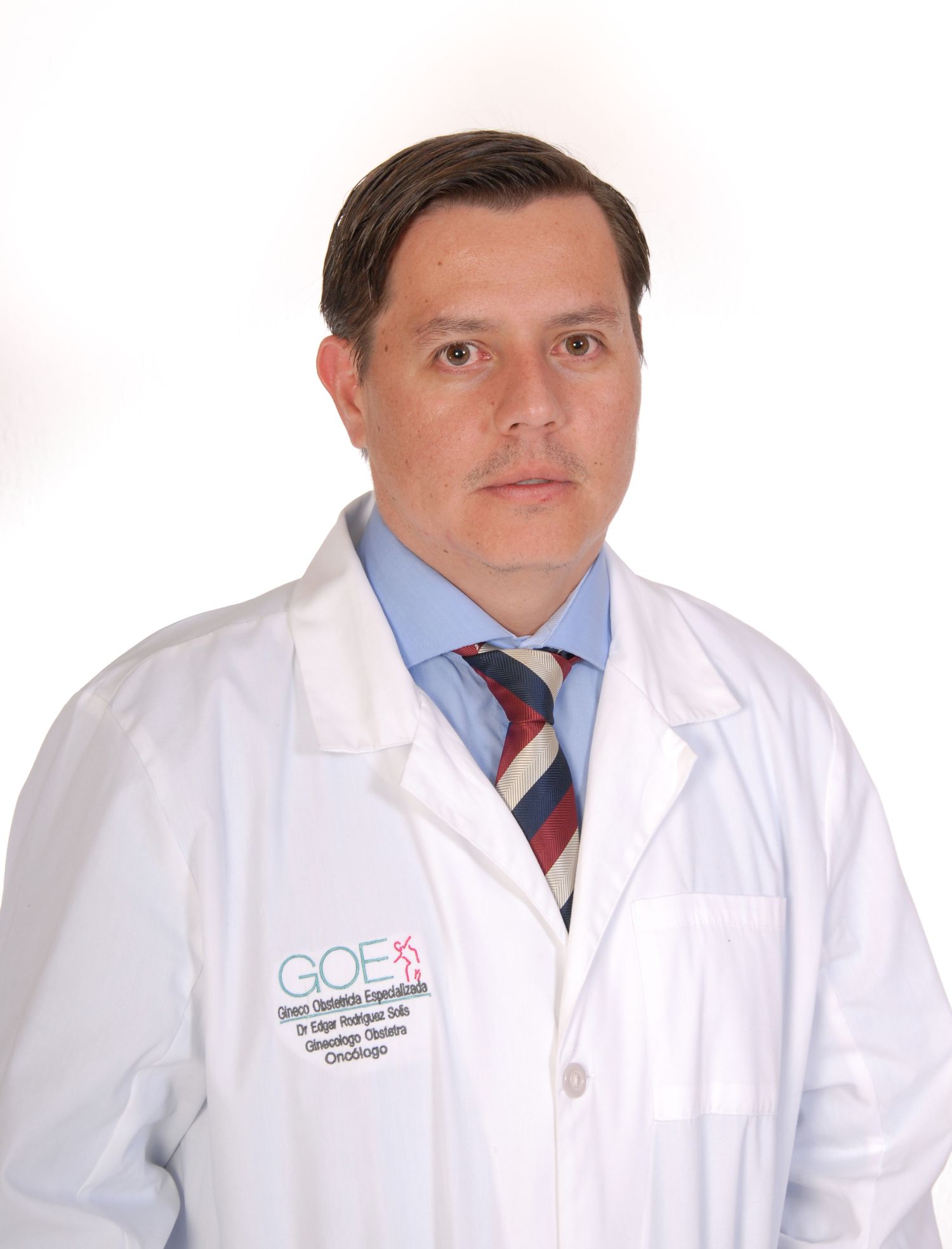 Medical professional in white coat and striped tie shown in multiple poses.