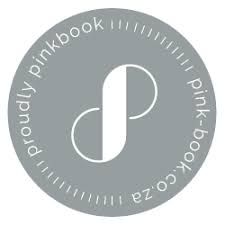 A minimalist grey circular logo for Pink Book wedding directory.