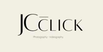 Professional photography logo design with text 'JC Click' in elegant typography on light beige background.