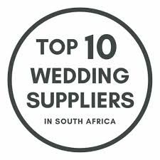 A circular badge designating Top 10 Wedding Suppliers in South Africa.