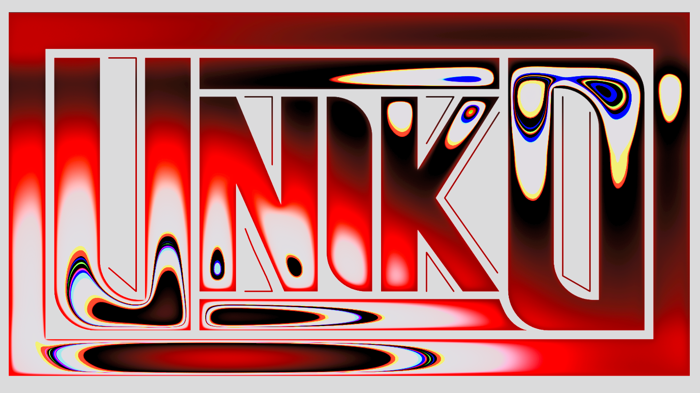Abstract red and black geometric design with curved lines and shapes forming a modern artistic pattern.